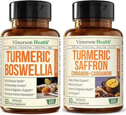 Turmeric Boswellia & Saffron Mood Support Bundle – Natural Joint, Emotional & Digestive Wellness with Turmeric Curcumin, Boswellia Serrata, Saffron Extract, and BioPerine
