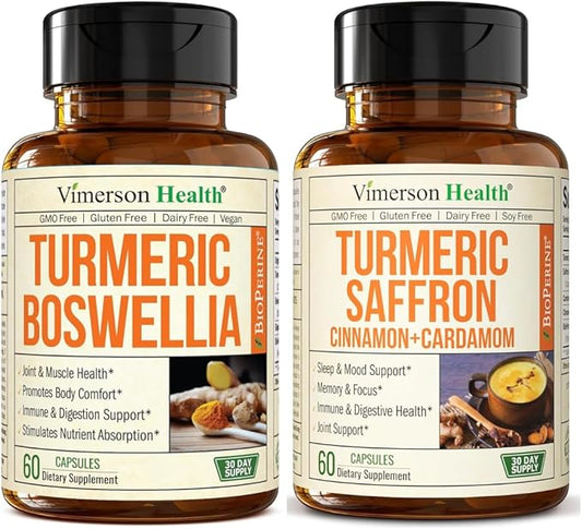 Turmeric Boswellia & Saffron Mood Support Bundle – Natural Joint, Emotional & Digestive Wellness with Turmeric Curcumin, Boswellia Serrata, Saffron Extract, and BioPerine