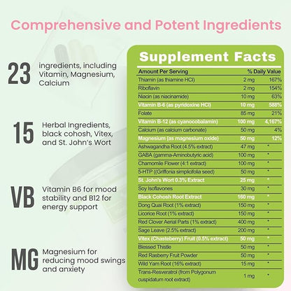 Mood Support & Hormone Balance for Women, Plant-Based Menopause Support & PMS Relief with Magnesium, Black Cohosh, St Johns Wort, Vitex, Ashwagandha &B6 Vitamins, 30 Serves
