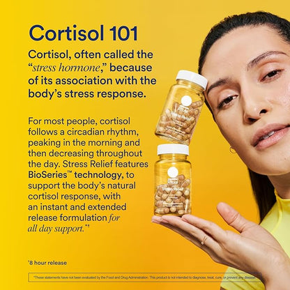 Ritual Stress Relief Supplement BioSeries with 8-Hour Release to Support Natural Cortisol Response and Promote Calm (Shoden® Ashwagandha, Suntheanine® L-Theanine, and Saffron as affron®*) 30 Day
