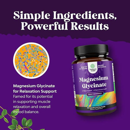 Pure Magnesium Glycinate 400mg Per Serving - Vegan High Absorption Chelated Magnesium Capsules for Women & Men with Elemental 400mg for Mood Sleep and Relaxation Support - 45 Servings