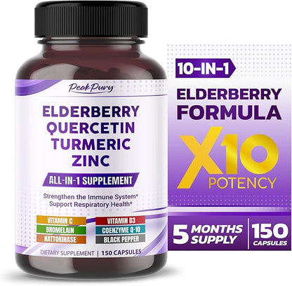 Elderberry Quercetin Turmeric Zinc - Support The Immune System, Respiratory Health - Made in The USA
