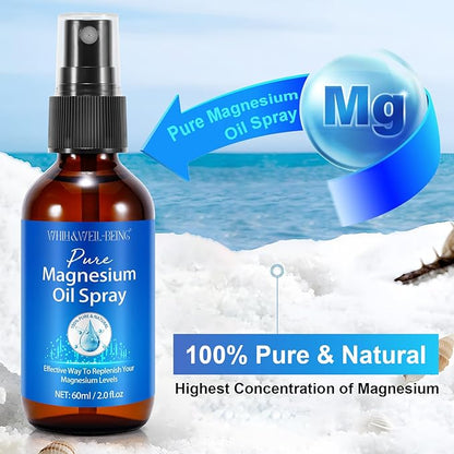Magnesium Spray, Pure Magnesium Oil Spray for Feet, Organic Natural Ingredient in Glass Bottle, Easy to Absorb and Use