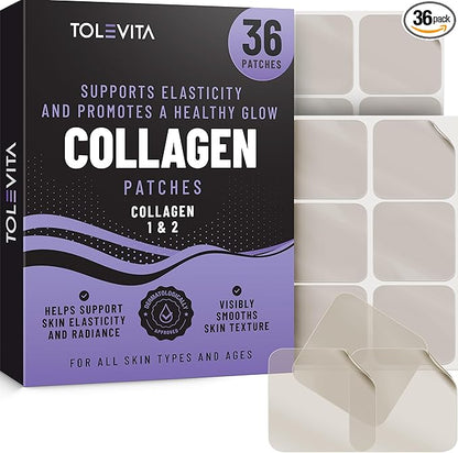 Collagen Patches - 36 Pcs | with Collagen Type 1 & 2 | Supports Skin Elasticity, Hydration & Firmness | Patches for Smooth, Youthful Skin & Active Lifestyles