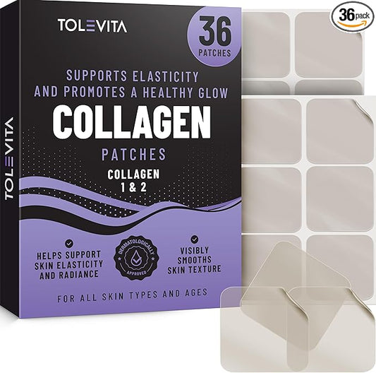 Collagen Patches - 36 Pcs | with Collagen Type 1 & 2 | Supports Skin Elasticity, Hydration & Firmness | Patches for Smooth, Youthful Skin & Active Lifestyles