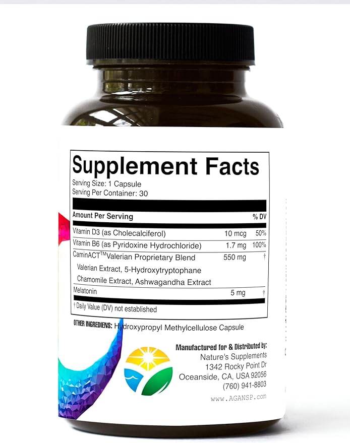 AGA Nature's Supplements Valerian Root with Chamomile and Melatonin 30 Capsules