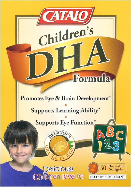 CATALO Children's DHA Formula Fish Oil Supplements, Chewable Softgels, 200mg DHA per Serving, Omega-3, Natural Orange Flavor for Kids, for Brain Function & Eye Development, Easy to Take, 50 Softgels
