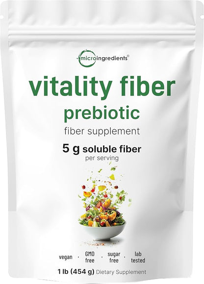 Vitality Fiber Supplement, 1lb Powder | Natural Prebiotic with Inulin & FOS | Daily Soluble Fiber for Digestive & Gut Health | Easy to Dissolve | Unflavored | Non-GMO, Gluten-Free, Vegan