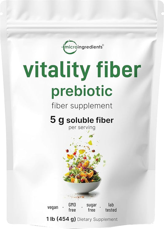 Vitality Fiber Supplement, 1lb Powder | Natural Prebiotic with Inulin & FOS | Daily Soluble Fiber for Digestive & Gut Health | Easy to Dissolve | Unflavored | Non-GMO, Gluten-Free, Vegan