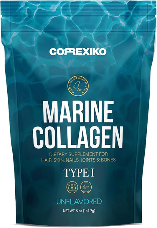 CORREXIKO Marine Collagen Powder Supplement Unflavored - 10,000mg Double Hydrolyzed Collagen Peptides per Serving - Formulated for Maximum Absorption - Hair, Skin & Nails - 5oz, 14 Servings