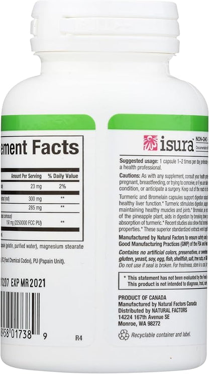 Natural Factors, Turmeric & Bromelain 450 mg, Muscle and Joint Support, 90 Capsules