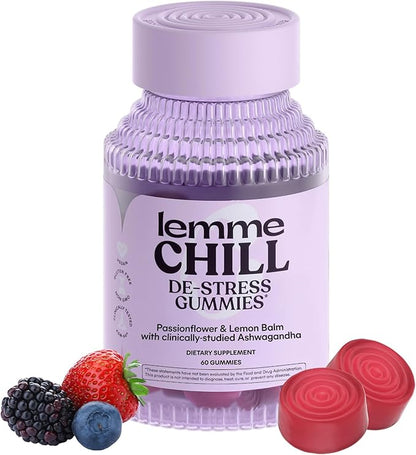 Lemme Chill Stress Relief Gummies with 300mg KSM-66 Ashwagandha, Lemon Balm, Passionflower & Goji to Support Relaxation, Healthy Cortisol & Sleep - Gluten-Free, Non-GMO, Mixed Berry (60 Count)