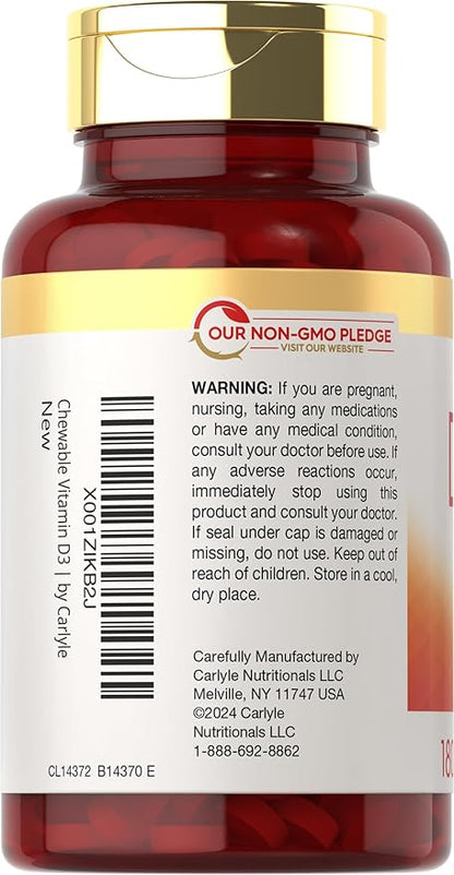 Carlyle Chewable Vitamin D3 2000 IU (50mcg) Tablets | 180 Count | Berry Flavor | Vegetarian, Non-GMO and Gluten Free