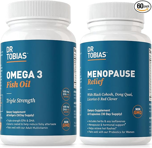 Dr. Tobias Omega 3 Fish Oil & Menopause Relief Supplements Support Heart, Brain, Immune, Hot Flash Relief & Night Sweats for Women, Non-GMO, 60 Capsules