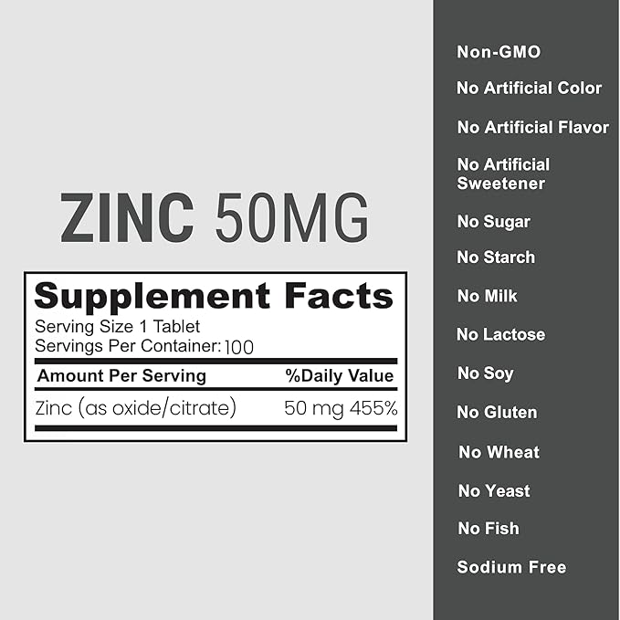 Zaytun Halal Zinc 50 mg Supports Immune Health and Healthy Skin, Antioxidant, One Per Day, US Made, 100 Tablets