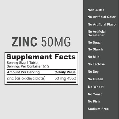 Zaytun Halal Zinc 50 mg Supports Immune Health and Healthy Skin, Antioxidant, One Per Day, US Made, 100 Tablets
