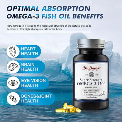 Dr.Brian Omega 3 Fish Oil - 1200 mg |180 Softgels Lemon Flavor rTG Omega3 | EPA & DHA | High Absorption Omega 3 Fatty Acid Supplements for Healthy Heart & Brain -180 Day Supply