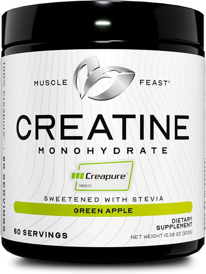 Muscle Feast Creapure Creatine Monohydrate Powder, Vegan Keto Friendly Gluten-Free Easy to Mix, Muscle Recovery Supplement and Best Creatine for Muscle Growth, Natural Green Apple, 300g