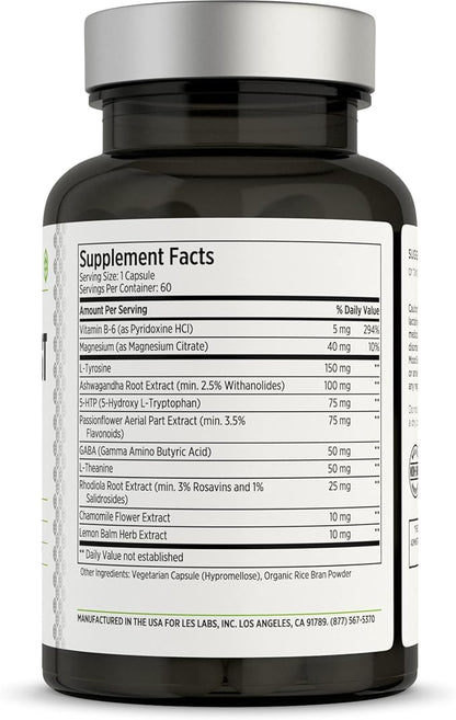 LES Labs Mood Boost – Stress Relief, Mood Support, Deep Relaxation & Better Sleep – 5-HTP, Ashwagandha, Rhodiola Rosea, Magnesium, L-Theanine & GABA – Non-GMO Supplement – 60 Capsules