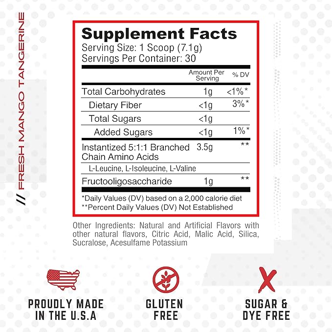 Purus Labs Everyday Amino BCAA Powder | Amino Acids for Muscle Hydration & Recovery | Sugar Free & Gluten Free | 30 Servings (Fresh Mango Tangerine)