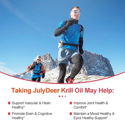 Antarctic Krill Oil 1000 mg with Omega-3s EPA, DHA, Astaxanthin and Phospholipids 60 Softgels Supplement No Fishy Aftertaste for Joint, Heart, Brain and Immunity