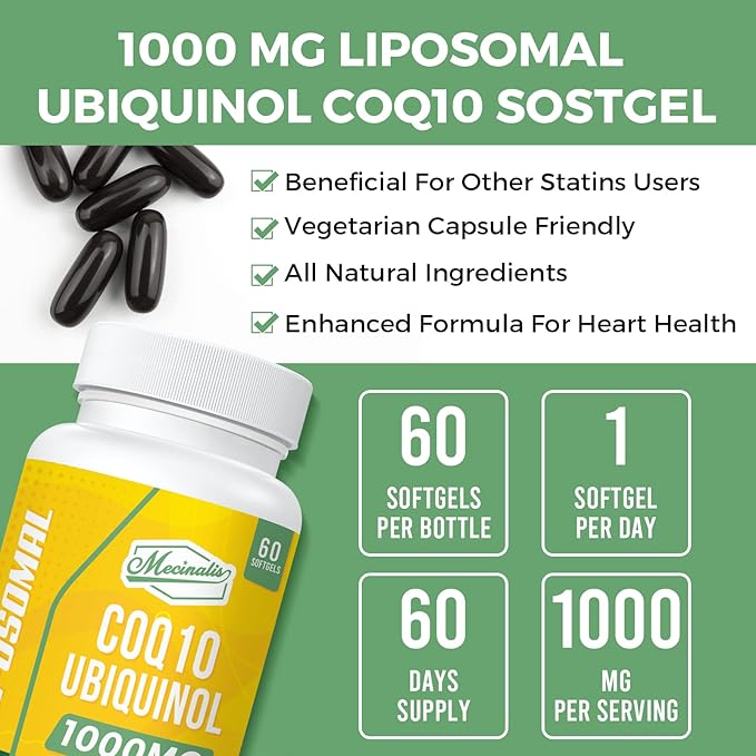 1000mg Liposomal CoQ10 Softgels | Better Absorption CoQ10 Ubiquinol Supplement | Heart Function & Energy Production | Active Antioxidant Form of Vegan Coenzyme Q10 | Non-GMO | 120 Softgels