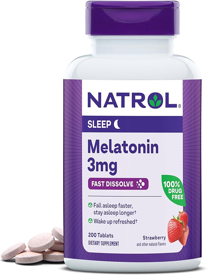 Natrol Fast Dissolve Melatonin 3 mg, Supplements for Restful Sleep, Sleep Support for Adults, 200 Strawberry-Flavored Melatonin Tablets, Up to a 200 Day Supply