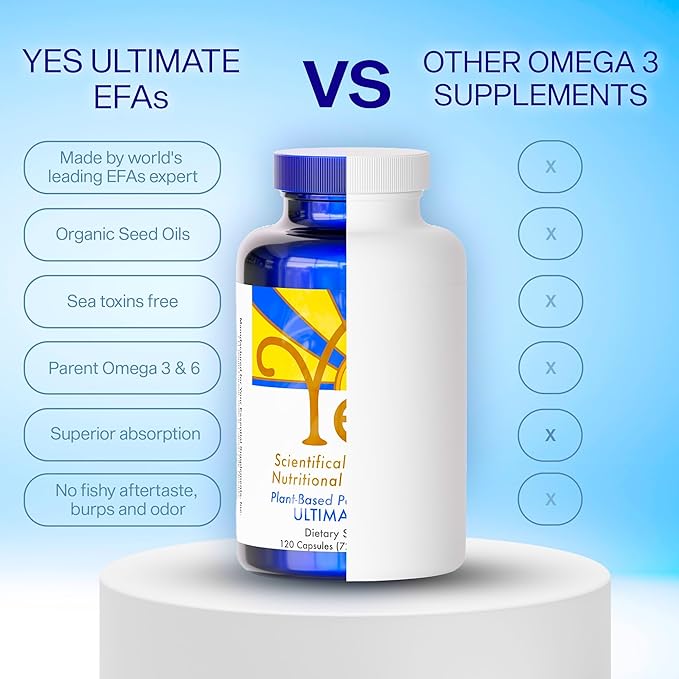 Fish Oil Omega 3 Supplements Alternative-YES Omega 3 & 6 Fatty Acid - Burpless, Plant Based - DHA, EPA, SDA - Cholesterol, Heart, Skin, Energy, Eyes, Immunity Support by YES (4 x 120 Gel caps)