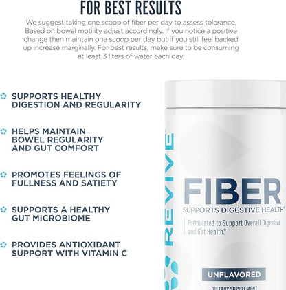 Revive MD Fiber Supplement for Digestive & Gut Health - 5g of Dietary Fiber Supports a Healthy Digestive System with Psyllium Husk & More - 30 Servings, Unflavored