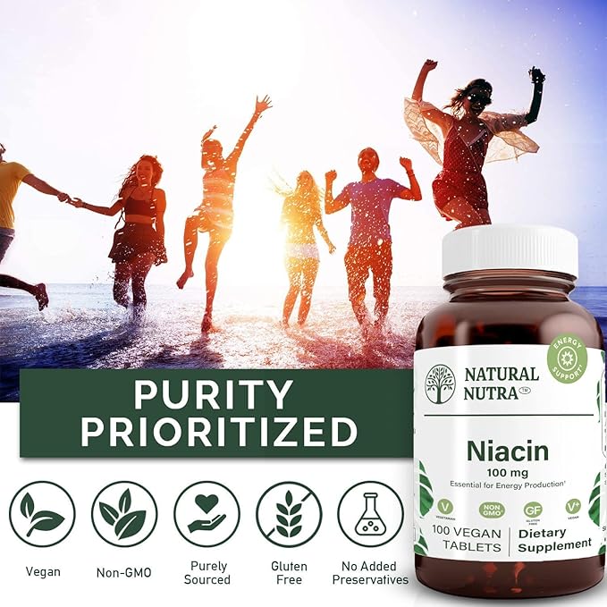 Natural Nutra Niacin Supplement for Energy, Help Maintain Body Fats, Improve Digestion, Promotes Skin Health, Boost Energy and Brain Function, Non-GMO, Gluten-Free, 100 mg, 100 Tablets (Pack of 2)