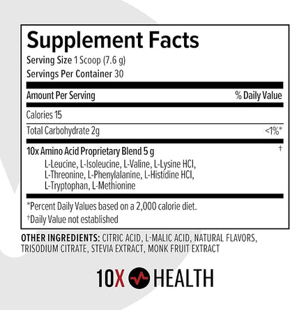 10X Health Amino Blend Tropical Orange - Contains EAA and BCAA Amino Acids Supplement - Essential Amino Acids Powder for Men and Women, Pre and Post-Workout Amino Energy Boost - 30 Servings