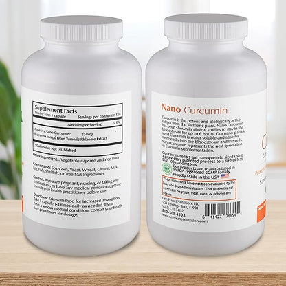 Nano Curcumin 250 mg Veggie Capsules (120 Servings), Turmeric Extract, Nano for High Absorption, Supports Overall Health, Non-GMO, Vegan, Gluten-Free.