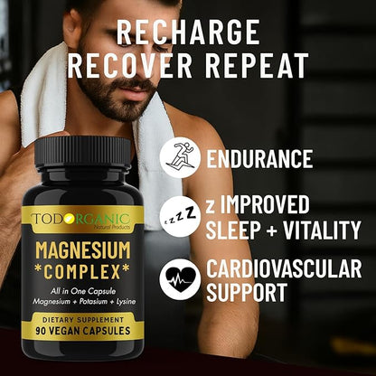 Todorganic Magnesium Citrate & Potassium Citrate | High-Absorption Vegan Magnesium Supplement | Essential Minerals for Muscle Support & Relaxation | 90 Capsules – 2 Pack
