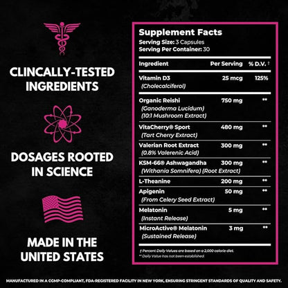 8-in-1 All-Natural Sleep Aid Supplement for Recovery, Immunity, & Sleep Support | Organic Reishi & Valerian Root | Ashwagandha Root & VitaCherry Sport | Apigenin & L-Theanine | Melatonin & Vitamin D3