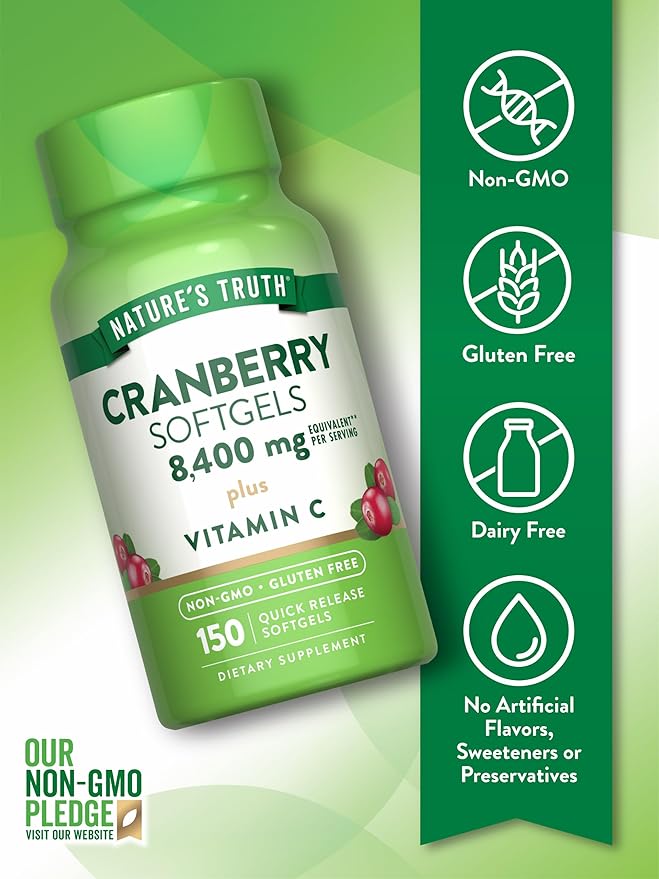 Nature's Truth Cranberry with Vitamin C Softgels | 8400mg | 150 Pills | Urinary Tract Health Support | Non-GMO & Gluten Free Supplement