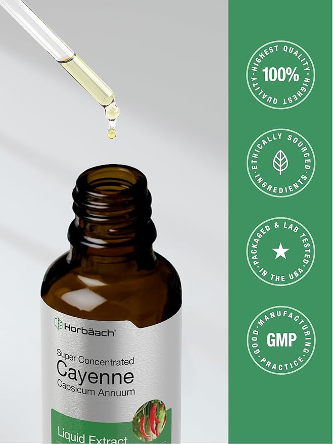 Horbäach Cayenne Pepper Tincture | 2 fl oz Liquid Extract | Vegetarian, Alcohol Free | Non-GMO, Gluten Free Supplement