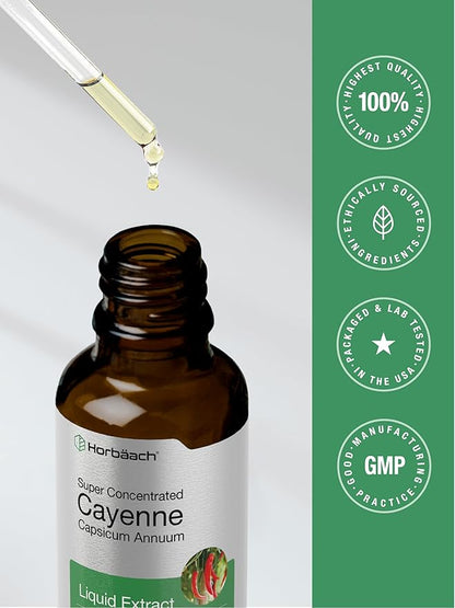 Horbäach Cayenne Pepper Tincture | 2 fl oz Liquid Extract | Vegetarian, Alcohol Free | Non-GMO, Gluten Free Supplement