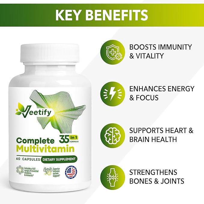 Complete Multivitamin – 35-in-1 Formula Daily Wellness Support for Women & Men - 60 Veggie Capsules