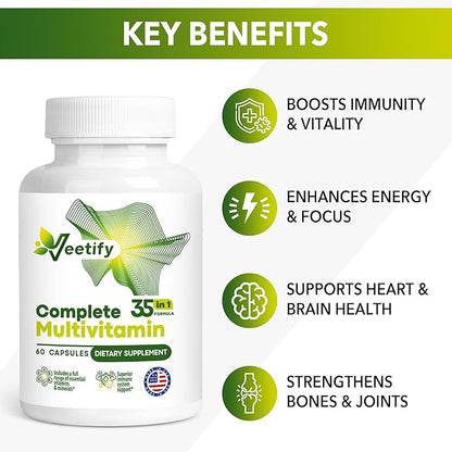 Complete Multivitamin – 35-in-1 Formula Daily Wellness Support for Women & Men - 60 Veggie Capsules