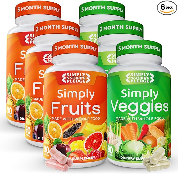 Simply Nature's Pledge - Packed with 42 Different Fruits & Vegetables - 3 Month Supply- Made with Whole Food Superfoods - with Aloe Vera – 100% Soy Free - 540 Capsules