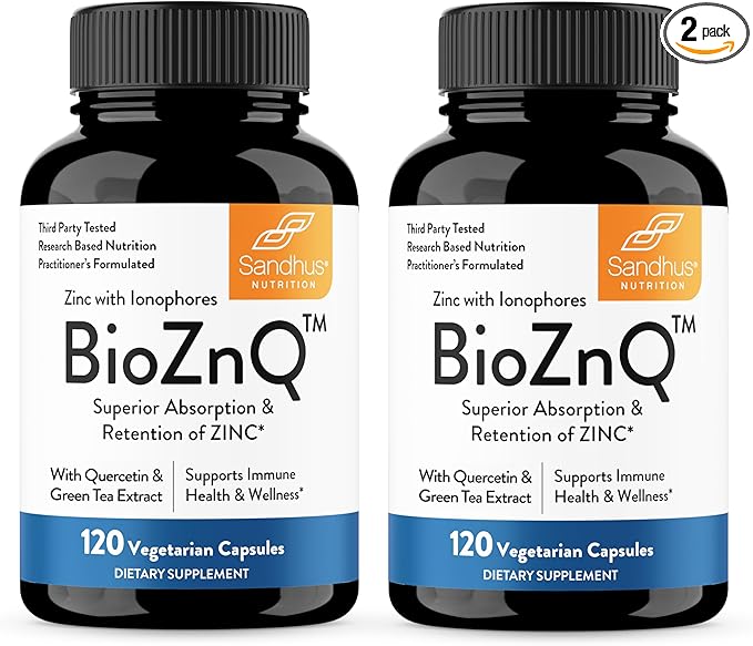 Sandhu's Zinc Supplement with Ionophores| Quercetin & Green Tea Extract for Superior Absorption and High Potency| 900mg Vegetarian Capsules 120 Days Supply| Immune Support for Men & Women