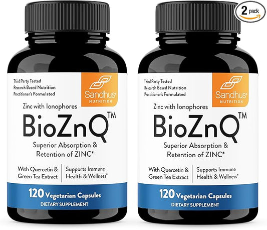 Sandhu's Zinc Supplement with Ionophores| Quercetin & Green Tea Extract for Superior Absorption and High Potency| 900mg Vegetarian Capsules 120 Days Supply| Immune Support for Men & Women