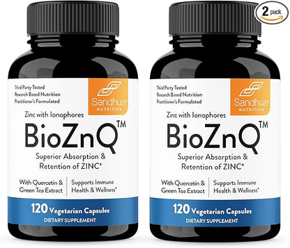 Sandhu's Zinc Supplement with Ionophores| Quercetin & Green Tea Extract for Superior Absorption and High Potency| 900mg Vegetarian Capsules 120 Days Supply| Immune Support for Men & Women