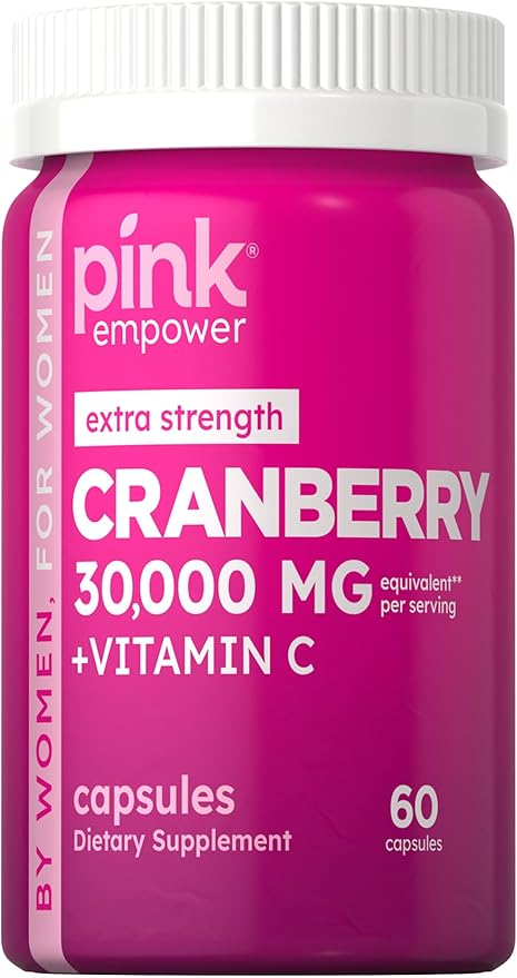 PINK Cranberry Pills for Women | 60 Capsules | Plus Vitamin C | Non-GMO & Gluten Free Extract Supplement | Supports Urinary Tract Health