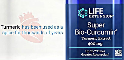 Life Extension Super Bio-Curcumin Turmeric Extract 400mg, 90 Veg Caps (Pack of 2) - Vegetarian Capsule - Non-GMO - Highly Absorbable