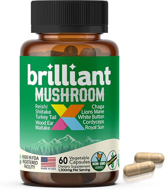 Mushroom X Supplement – 10 Mushroom Complex for Brain, Energy, Immune & Antioxidant Support – Lion’s Mane, Chaga, Reishi & More – Vegan, Non-GMO, Gluten-Free, Made in The USA – 60 Capsules