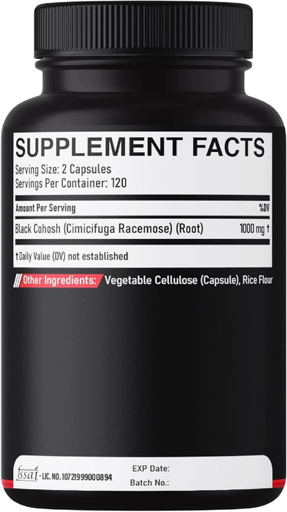 1000mg Black Cohosh for Menopause Hot Flashes - 240 Capsules for 4-Month Supply - Support for Body Management, Women's Health & Immune System
