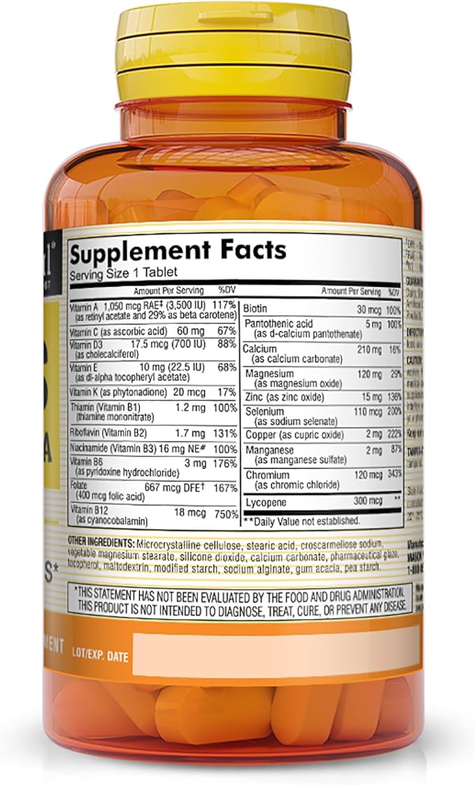 MASON NATURAL, Mens Daily Formula Equivalent to One a Day Mens Brand Tablets - 100 ea