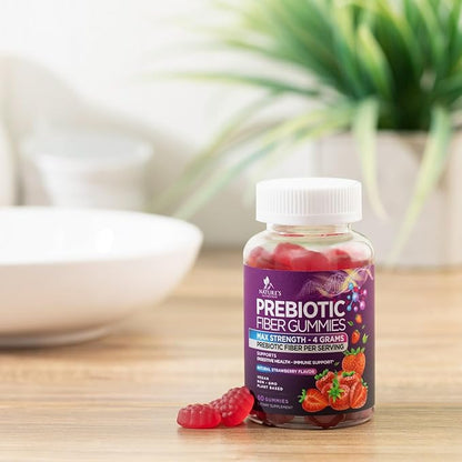 Fiber Gummies for Adults, Daily 4g Gummy Fiber Supplement, Prebiotic Gummy Digestive Health Support - Plant Based Soluble Fiber Chews, Prebiotics Supports Regularity & Digestion Non-GMO - 60 Gummies