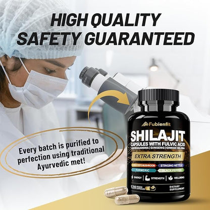 Shilajit Capsules - Premium Shilajit for Men - with Ashwagandha Ginseng and More Fulvic Acid for Men/Women - 120 Capsules